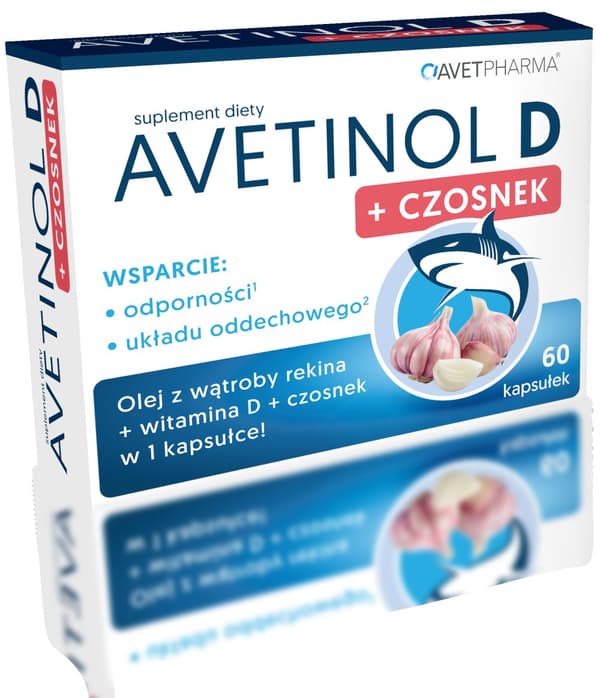 Avetinol Hajleverolja Vitamin D + Vitlök Avet Pharma 60 kapslar