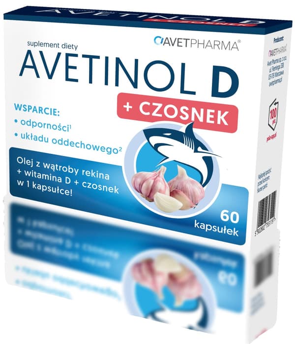 Avetinol Hajleverolja Vitamin D + Vitlök Avet Pharma 60 kapslar