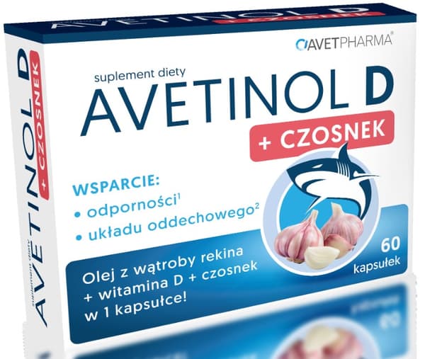 Avetinol Hajleverolja Vitamin D + Vitlök Avet Pharma 60 kapslar