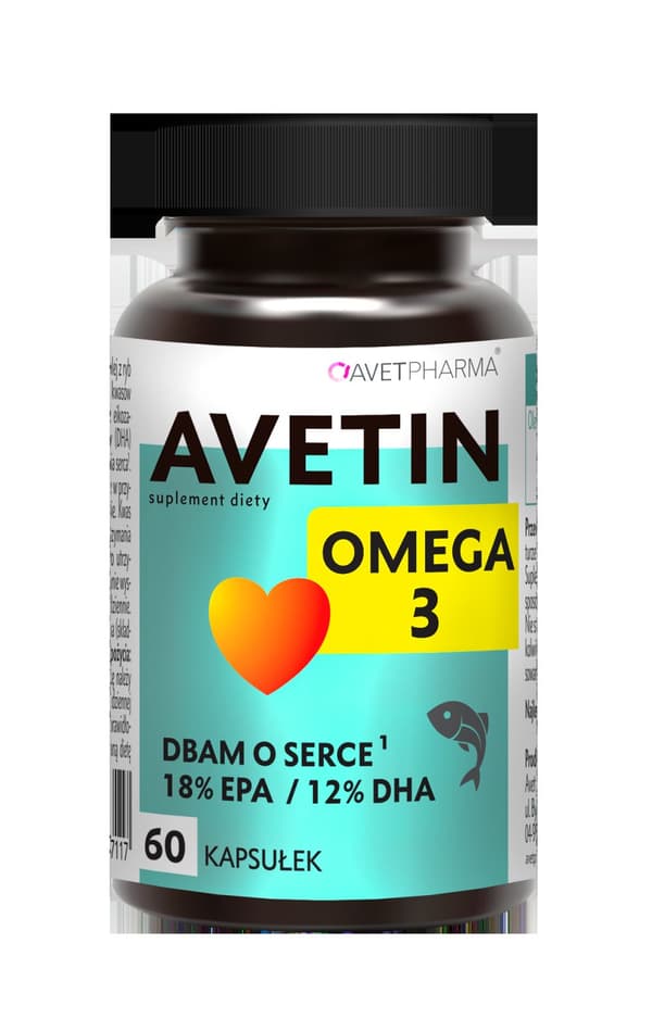 Avetin Omega 3 Heart 18% omega syrer EPA / 12% DHA Avet Pharma 60 kapsler