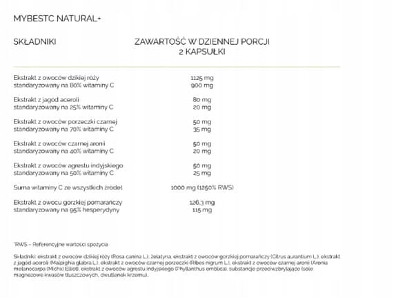 MyBestC Natural+ Vitamin C 1000 mg IMMUNITET HÄLSOSAM HUD 60 kapslar