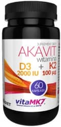 Miniatyrbild 1 av 3: AKAVIT D3 2000 + K2 MK-7 100 uq vitamin DK BENIMMUNITET Vitadiet 60 kJ.