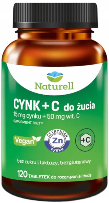 NATURELL Zink 15 mg + C-vitamin 50 mg IMMUNITET 120 tyggetabletter