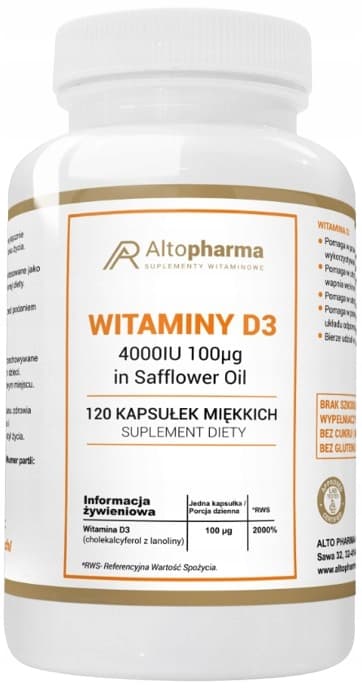 Altopharma VITAMIN D3 4000 i saflorolie HØJ DOSIS 120 kapsler