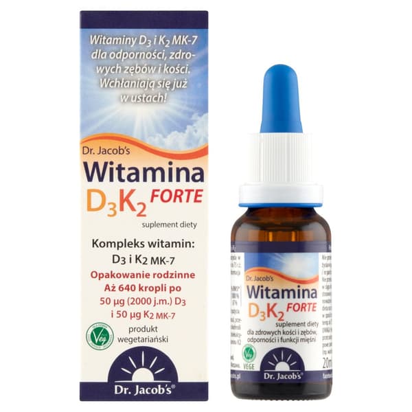 DR. JACOBS Vitamin D3+K2 Forte ben tänder leder droppar 20 ml