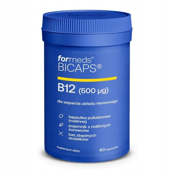 Formeds BICAPS VITAMIN B12 500 µg TRÖTTHET UTMÄSSNING ÄMNESOMSÄTTNING 60 kapslar.
