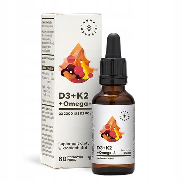 Aura Herbals Vitamin D3 + K2mk7 + Omega-3 Droppar 30ml