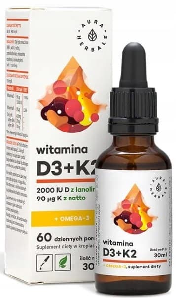 Aura Herbals Vitamin D3 + K2mk7 + Omega-3 Droppar 30ml