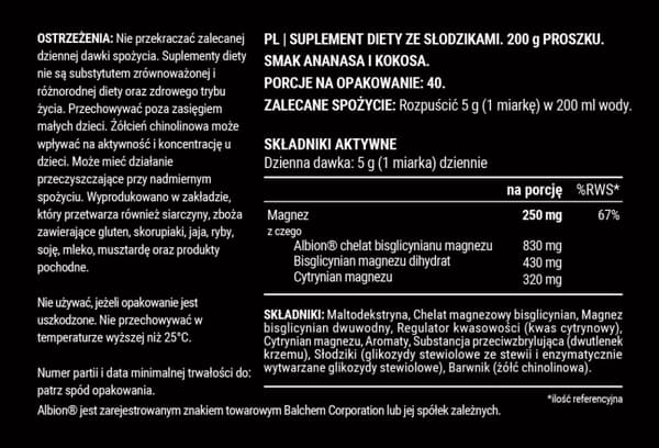 Magnesium aktiiviurheilijoille KOLMOISMAGNESIUMMALLINEN ANANAS-KOOKOS