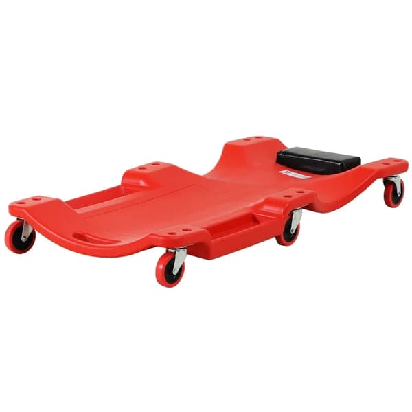 Rootz Assembly Roller Board - Nakkestøtte - Ergonomisk design - Værktøjsbakke - Oliebestandig - Op til 120 Kg - Robust plastik - Rød - 100L x 48W x 12