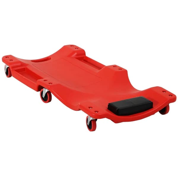 Rootz Assembly Roller Board - Nakkestøtte - Ergonomisk design - Værktøjsbakke - Oliebestandig - Op til 120 Kg - Robust plastik - Rød - 100L x 48W x 12