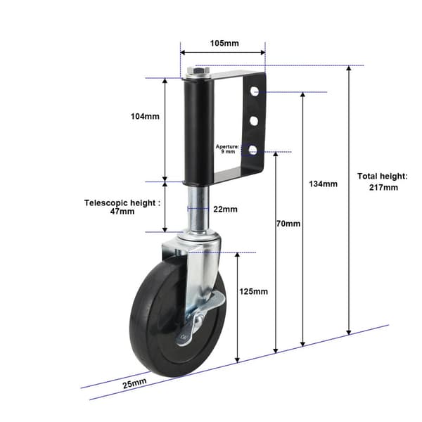 Heavy Duty Porthjul, Fjedermekanisme, 360° Drejbar Design, Holdbart Gummimateriale
