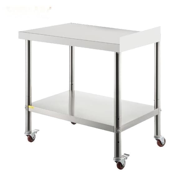 Rustfrit Stål Køkkenforberedelsesbord - 200kg Kapacitet, Justerbar Højde, Bagkant & Hjul