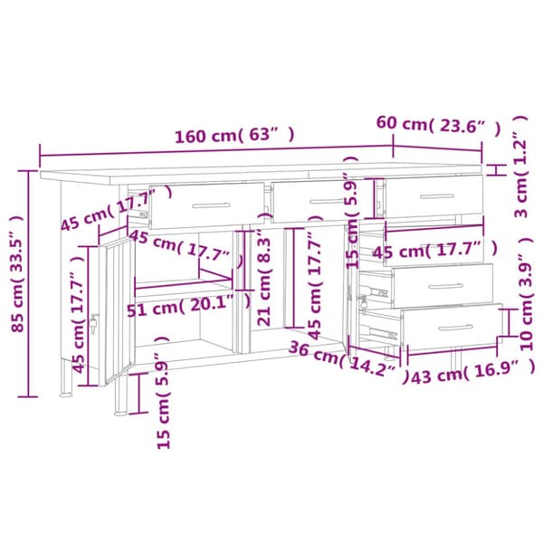 arbejdsbord 120x60x85 cm stål sort