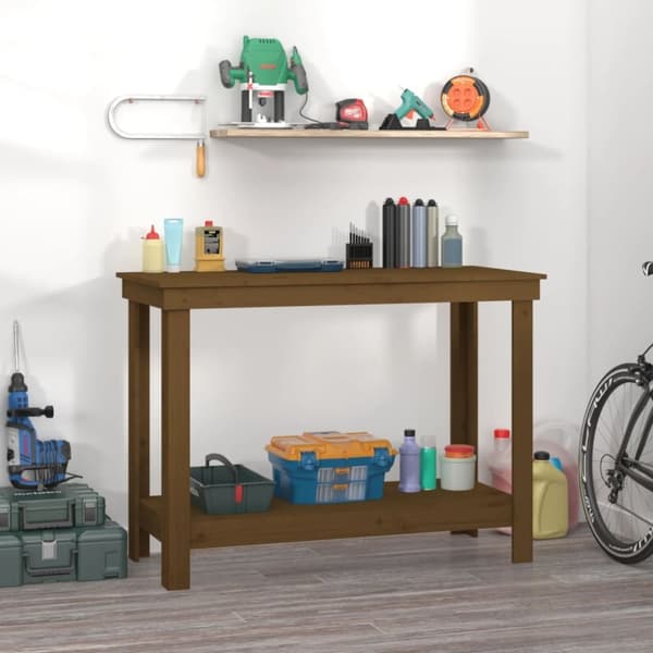 arbejdsbord 110x50x80 cm massivt fyrretræ gyldenbrun