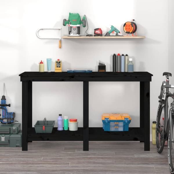 arbejdsbord 140x50x80 cm massivt fyrretræ sort