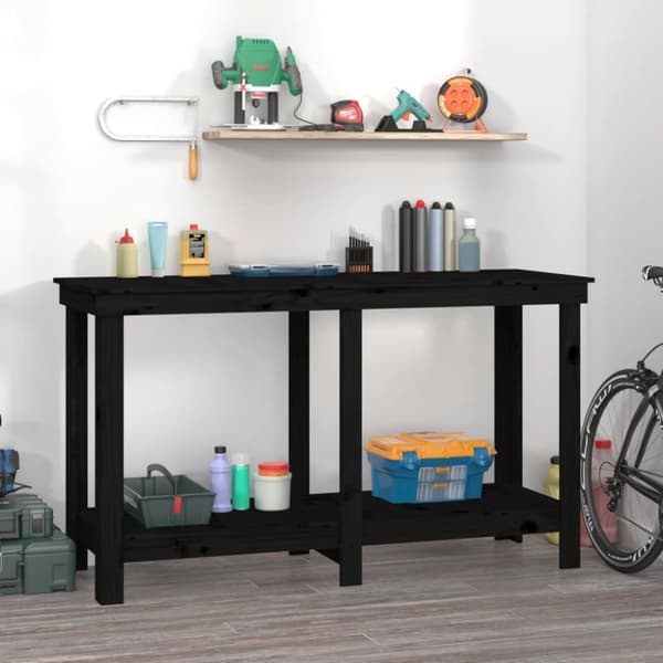 arbejdsbord 140x50x80 cm massivt fyrretræ sort