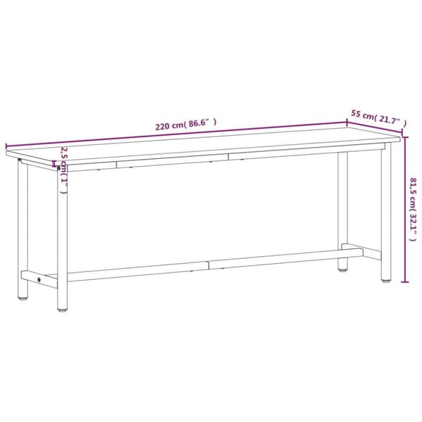 arbejdsbænk 220x55x81,5 cm massivt bøgetræ og metal