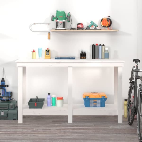 arbejdsbord 140x50x80 cm massivt fyrretræ hvid