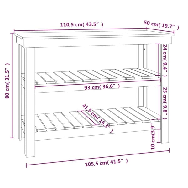 arbejdsbord 110,5x50x80 cm massivt fyrretræ hvid