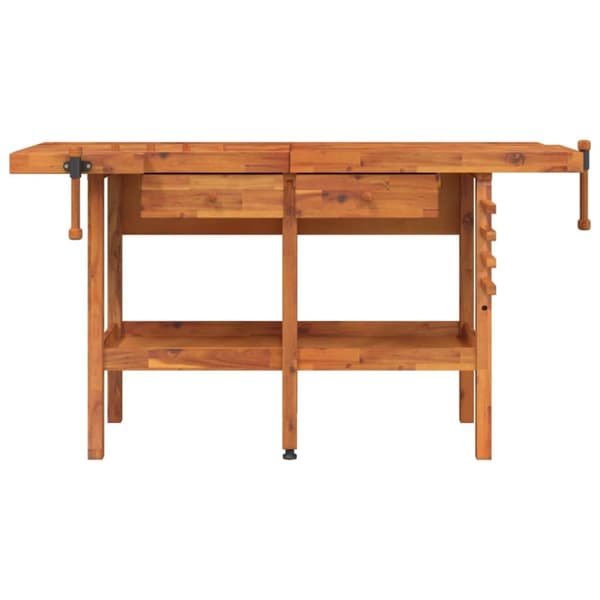 arbejdsbord m. skuffer + skruestik 162x62x83 cm massivt akacie