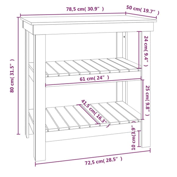 arbejdsbord 78,5x50x80 cm massivt fyrretræ