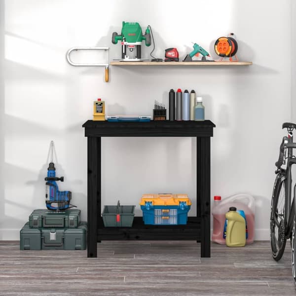 arbejdsbord 80x50x80 cm massivt fyrretræ sort
