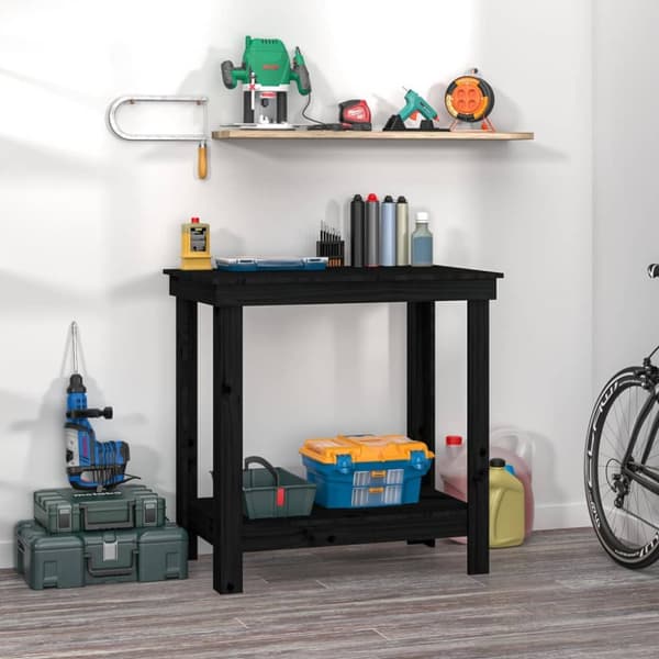 arbejdsbord 80x50x80 cm massivt fyrretræ sort