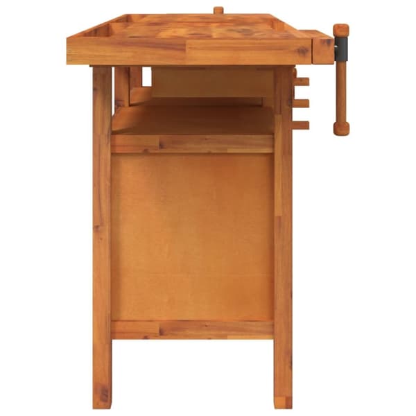 arbejdsbord m. skuffer + skruestik 162x62x83 cm massivt akacie