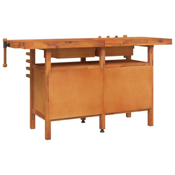 arbejdsbord m. skuffer + skruestik 162x62x83 cm massivt akacie