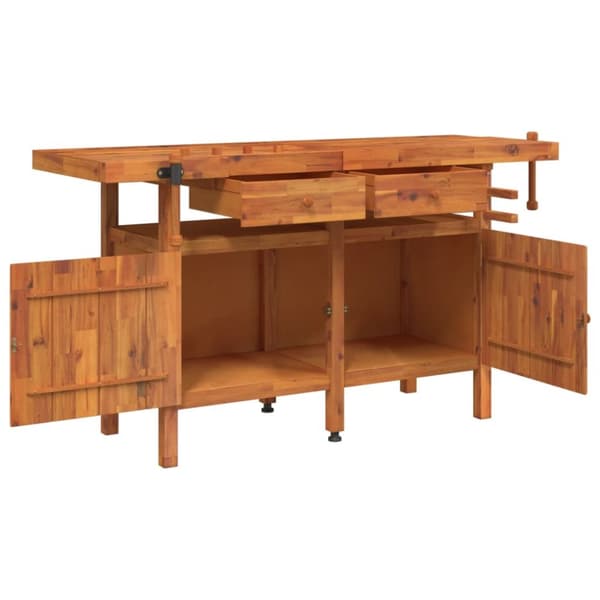 arbejdsbord m. skuffer + skruestik 162x62x83 cm massivt akacie