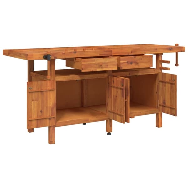 arbejdsbord m. skuffer + skruestik 192x62x83 cm massivt akacie