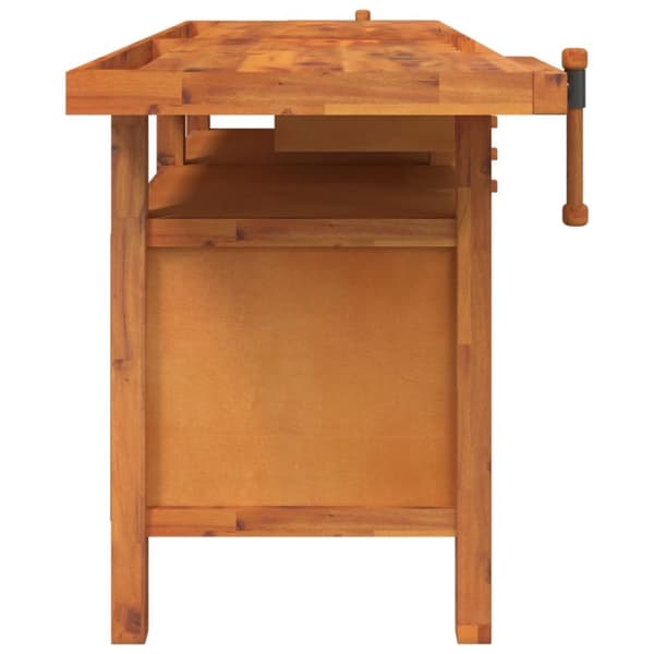 arbejdsbord m. skuffer + skruestik 192x62x83 cm massivt akacie