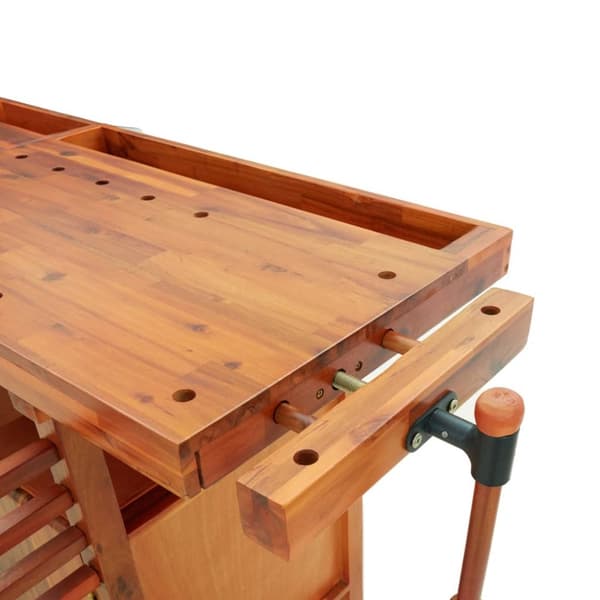 arbejdsbord m. skuffer + skruestik 192x62x83 cm massivt akacie