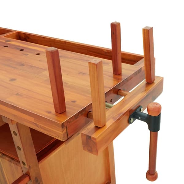 arbejdsbord m. skuffer + skruestik 192x62x83 cm massivt akacie