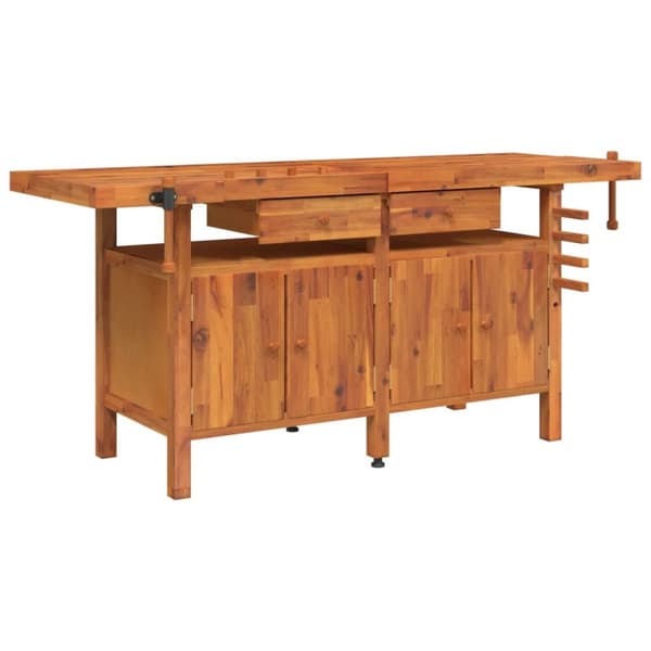 arbejdsbord m. skuffer + skruestik 192x62x83 cm massivt akacie