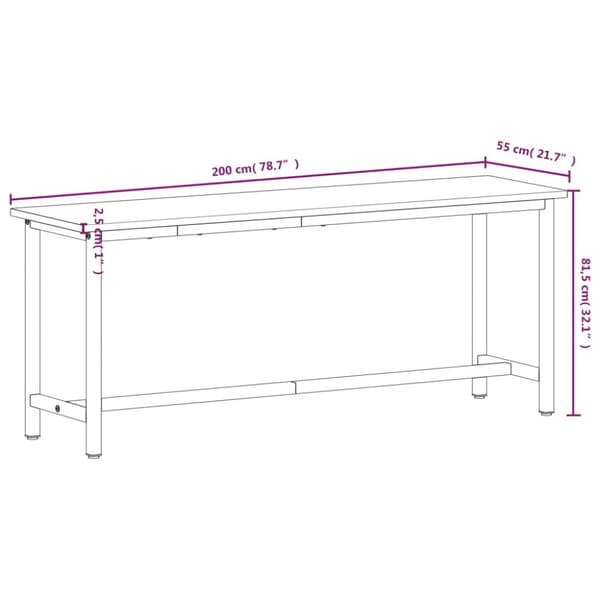 Työpenkki 200x55x81,5 cm täysi pyökki ja metalli