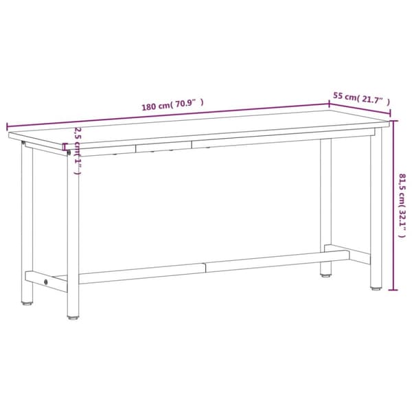 arbejdsbænk 180x55x81,5 cm massivt bøgetræ og metal