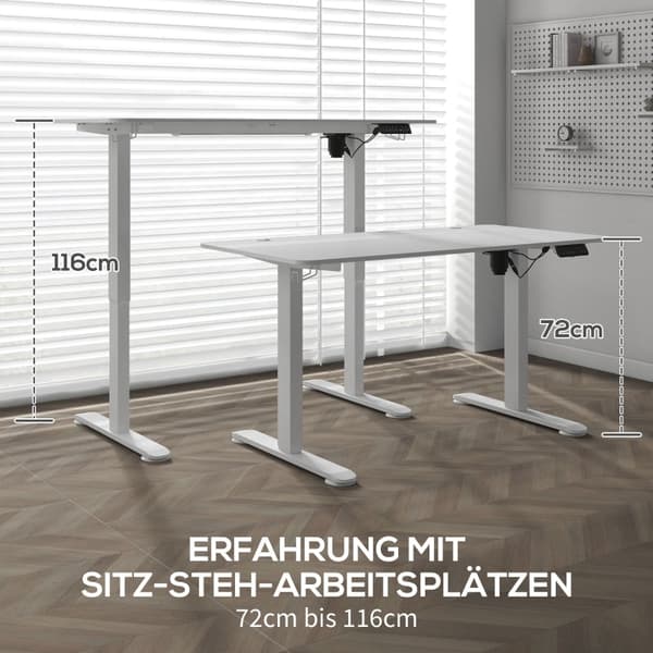 Rootz Vinsetto sähköinen seisomapöytä - korkeussäädettävä työpöytä - Ergonominen työpöytä - 4 esiasetettua korkeutta - Törmäyssuoja - 140cm x 70cm x 7