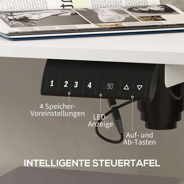 Rootz Vinsetto sähköinen seisomapöytä - korkeussäädettävä työpöytä - Ergonominen työpöytä - 4 esiasetettua korkeutta - Törmäyssuoja - 140cm x 70cm x 7