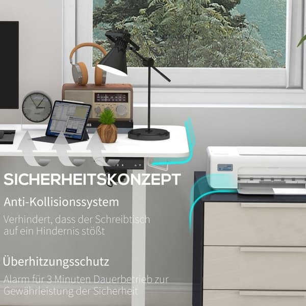 Rootz Vinsetto sähköinen seisomapöytä - korkeussäädettävä työpöytä - Ergonominen työpöytä - 4 esiasetettua korkeutta - Törmäyssuoja - 140cm x 70cm x 7