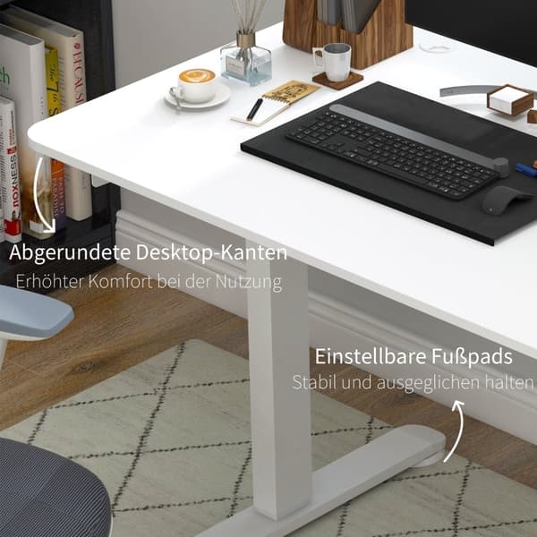 Rootz Vinsetto sähköinen seisomapöytä - korkeussäädettävä työpöytä - Ergonominen työpöytä - 4 esiasetettua korkeutta - Törmäyssuoja - 140cm x 70cm x 7
