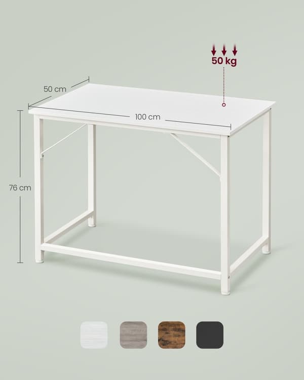 Rootz Maple White Skrivebord - Studiebord - Skrivebord - Spånplade og stålkonstruktion - Rummelig overflade - Nem montering - 50cm x 100cm x 76cm