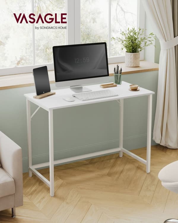 Rootz Maple White Skrivebord - Studiebord - Skrivebord - Spånplade og stålkonstruktion - Rummelig overflade - Nem montering - 50cm x 100cm x 76cm