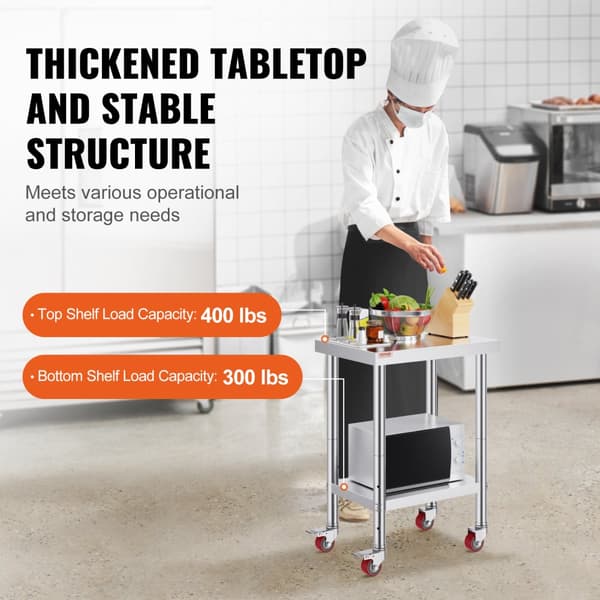 Rostfritt Stål Catering Arbetsbord, 700 lbs Kapacitet, Justerbar Höjd, Kompakt Storlek