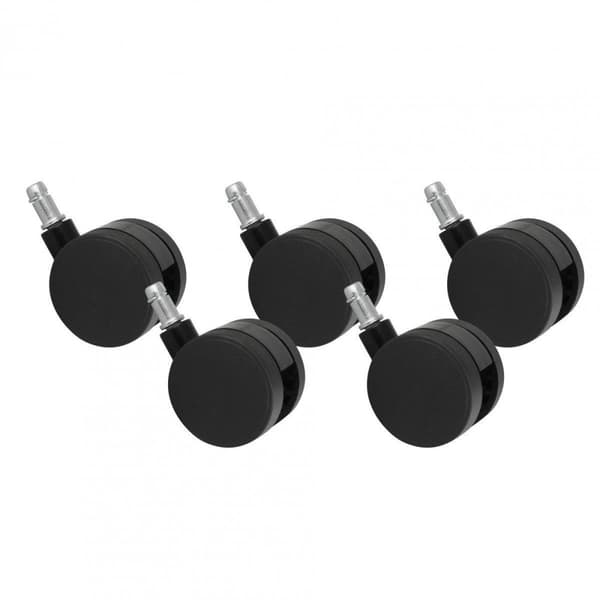Rootz set med 5 hjul för kontorsstol svart stift 11mm-diameter 60mm mjuka golvhjul svängbara stolshjul stolshjul