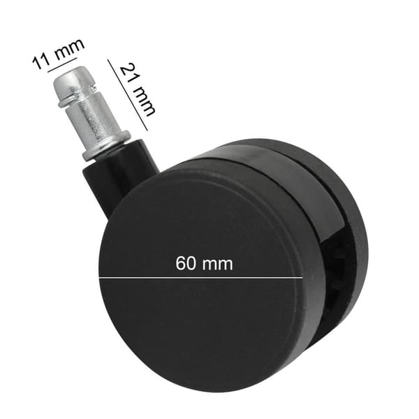 Rootz set med 5 hjul för kontorsstol svart stift 11mm-diameter 60mm mjuka golvhjul svängbara stolshjul stolshjul