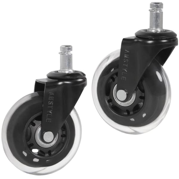 Rootz Sæt med 5 glatte, universelle, kraftige hjul til kontorstol 11 mm pin - diameter 75 mm - Silent Premium Hard Floor Rollers - Gennemsigtige bløde