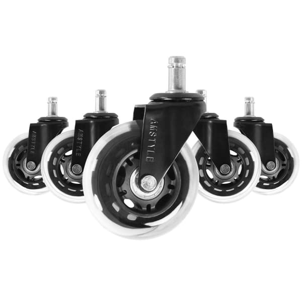 Rootz Sæt med 5 glatte, universelle, kraftige hjul til kontorstol 11 mm pin - diameter 75 mm - Silent Premium Hard Floor Rollers - Gennemsigtige bløde