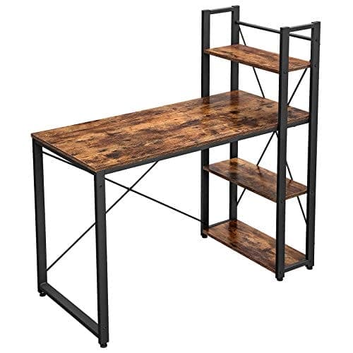 Vasagle Computer Desk, 120 cm skrivebord rustik brun og sort
